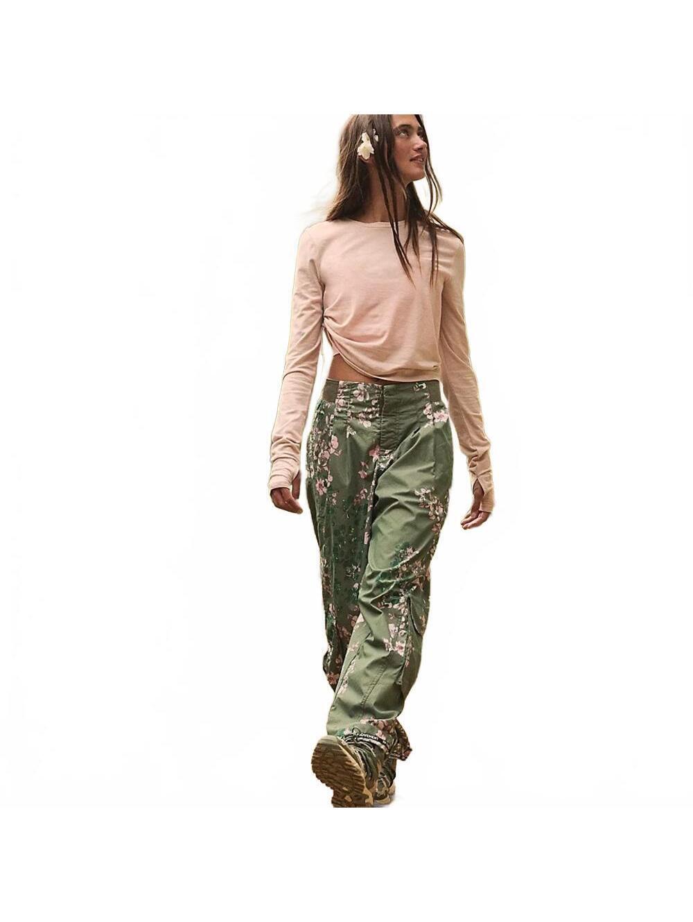 FP Movement Mesmerize Me Floral Cargo Pants Free people Olive Green Women's XS - Picture 7 of 8